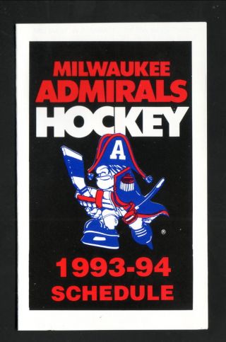 Milwaukee Admirals - - 1993 - 94 Pocket Schedule - - Allen Edmonds Shoe Bank