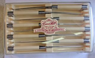 Vintage Carvel Hall Briddell Stainless Cream Handle 8 Steak Knife Set In Case