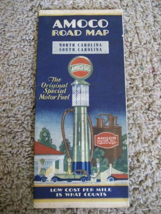 Vintage 1931 Amoco Road Map,  North Carolina / South Carolina