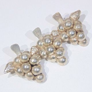 Vintage Mexico Sterling Silver Grapes Pin Brooch 3 Bunches Handmade 1940s 2.  75 "