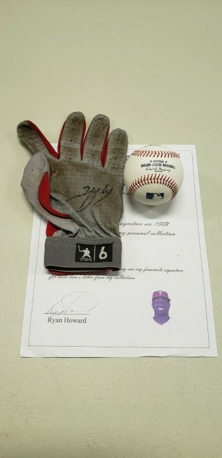 Ryan Howard Philadelphia Phillies Game Autograph Batting Glove & Baseball