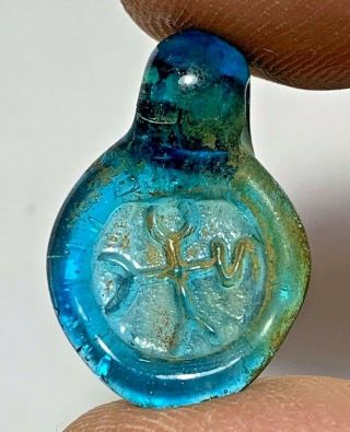 Rare Byzantine Rare Glass Seal Pendant With Cross 2.  4gr 27mm