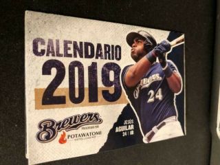 2019 Milwaukee Brewers Baseball Pocket Schedule 24 Jesus Aguilar Spanish