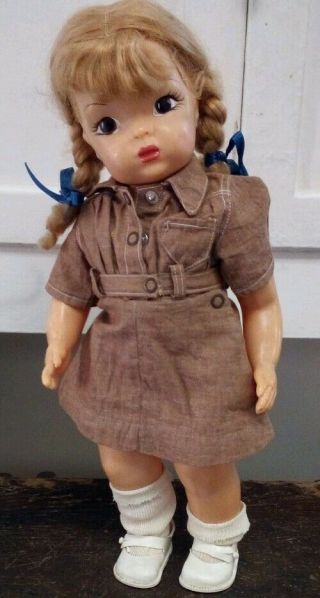 Vintage Wilkinson And Gross Cinderella Doll Brownie/girl Scout 16 " Made In Usa