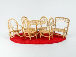 Vintage Dollhouse Wicker Rattan Patio Furniture Set: Chairs,  Table,  Sofa & More
