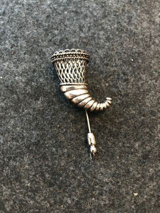 Vintage Sterling Silver Cornucopia - Horn Of Plenty - Stick Pin