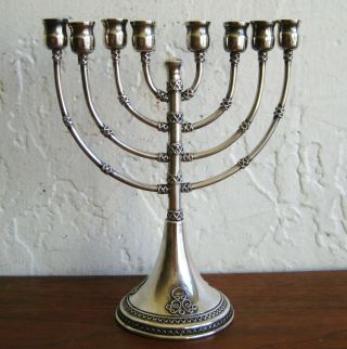 Fine Vintage Judaica Sterling Silver Israel Hanukkah Menorah Candle Holder