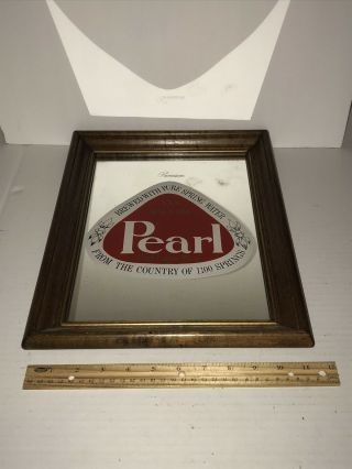 Vintage Pearl Beer Mirror Bar Man Cave Sign 11 1/2” X 14” Ctg Euc