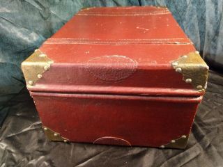 Set of 3 Vintage Luggage Suitcases Wood with Leather Cover & Brass Finials (B) 3