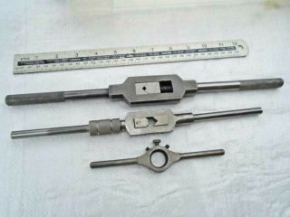Vintage Trio Of Threading Tap & Die Holder Wrenches Toga Et Al Old Tool