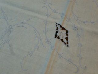 Darling Vintage Linen White Blue Cut - Work Embroidered Tablecloth 30 X 31 "