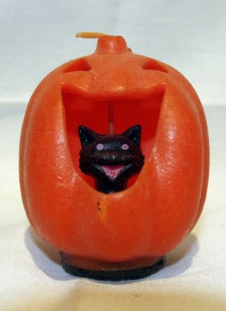 Vintage Gurley Black Cat In Jack O Lantern Burn Thru Wick No Label