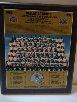 Vintage 1992 Dallas Cowboys Bowl Xxvii Champs Team Photo Wood Plaque