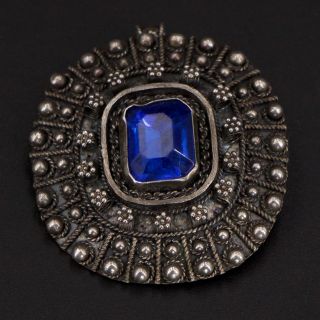 Vtg Sterling Silver - Israel Art Deco Blue Glass Pebble Pendant Brooch Pin - 10g