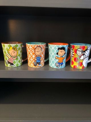 4 Vintage Gibson Peanuts 15 Oz Mugs Lucy Patty Linus & Charlie Brown 60 Years