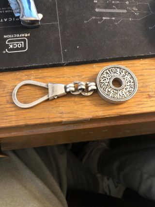 Vintage Sterling Silver Key Chain With Some Kind Of Medal Or Token