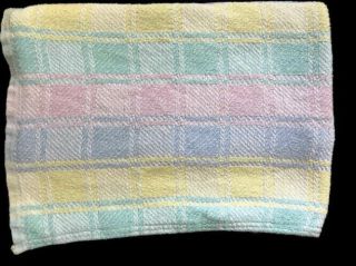 Vintage Pastel Plaid Cotton Weave White Pink Yellow Blue Baby Blanket Wpl 1675