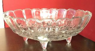 Vintage Indiana Glass Fruit Bowl Large Heavy 4 Footed Centerpiece Clear Embossed