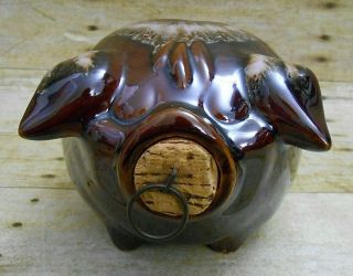 Vintage 1957 CORKY PIG Hull Pottery H.  P.  Brown Drip PIGGY BANK w/ Cork Nose USA 2