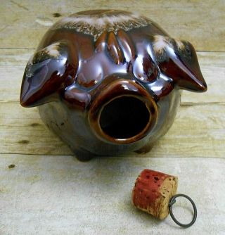 Vintage 1957 CORKY PIG Hull Pottery H.  P.  Brown Drip PIGGY BANK w/ Cork Nose USA 3