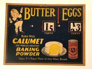Vintage Calumet Baking Powder Cardboard Advertising Sign W/ Price Wheel