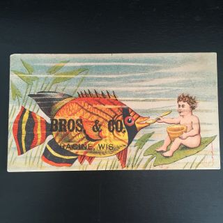 Vintage Fish Bros Wagon Victorian Trade Card Racine Wi Council Bluffs Iowa