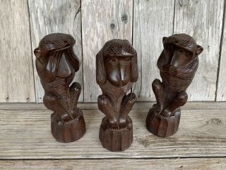 Hand Carved Wooden Monkeys See/hear/speak No Evil Vintage 70’s