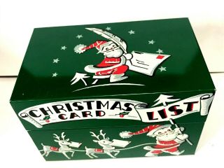 Vtg Recipe Card List Box Xmas Santa Reindeer Stylecraft Litho Tin Metal,  Divider