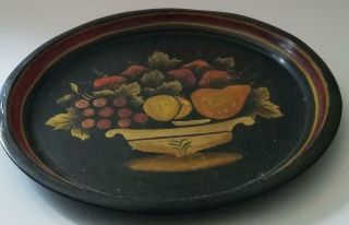 Vintage 13 " Toleware Hand Painted Metal Fruit Tole Serving Tray Signed P.  G.
