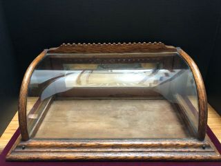 Antique Jones & Hill Co Chewing Gum Curved Glass And Oak Display Case
