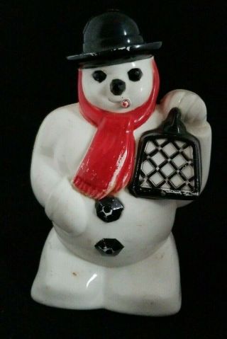 Vintage 6.  5 " Hard Plastic 1950s Raylite Snowman Cigar Lantern Light Up Christmas