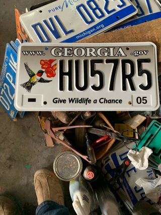 Georgia - License Plate.  Give Wildlife A Chance Hummingbird Hu57r5.