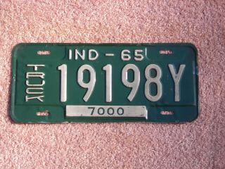 1965 Indiana Truck License Plate Org Cond