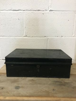 Vintage Black Metal Deed Box/safety Deposit Box