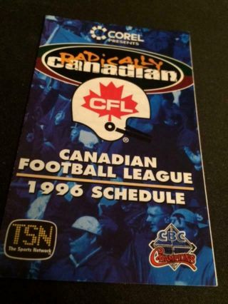 1996 Cfl Canadian Football League Pocket Schedule Multiple Sponsors Version