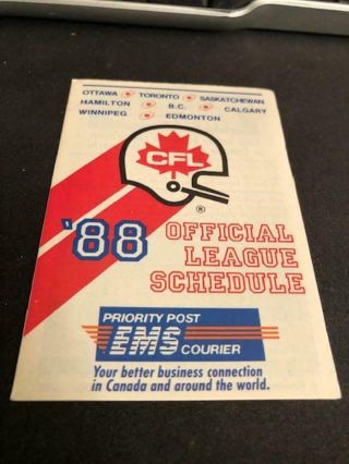1988 Cfl Canadian Football League Pocket Schedule Ems/foster 