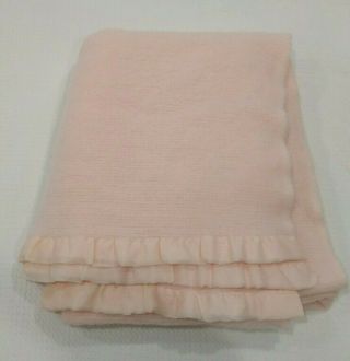Pink Waffle Weave Thermal Acrylic Twin Blanket Satin Edge Trim Usa Vintage
