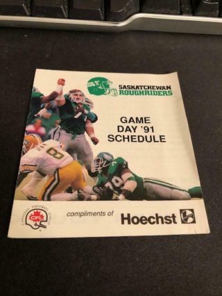 1991 Saskatchewan Rough Riders Cfl Canadian Football Pocket Schedule Hoechst Ver