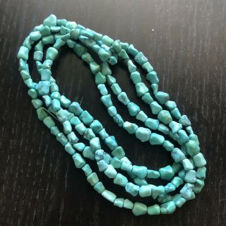 Fine Old Vintage Antique Chinese Blue Turquoise Stone Beaded Art Necklace 48.  4g