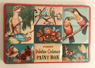 Vintage Metal Nature Theme Water Color Paint Box