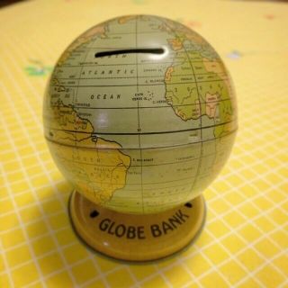 Vintage Tin World Globe Coin Bank J Chein & Co Made In Usa