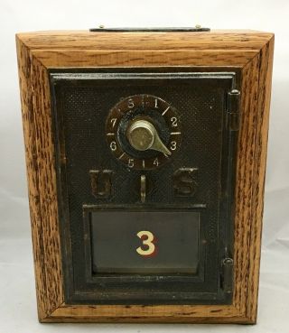 Antique U.  S.  Post Office Lock Box Door Oak Safe Bank Circa 1906 Oak