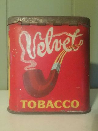 Antique Short Velvet Tobacco Tin Litho Vertical Pocket Can Vintage Pipe Smoking