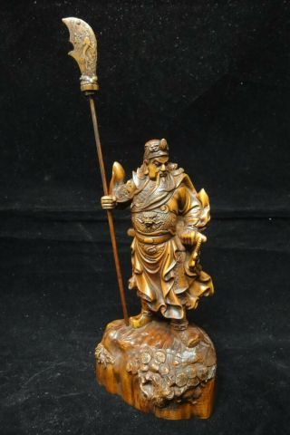 Fine Old Chinese Hand Carving Boxwood " Guangong " Sage Wood Statue Sculpture