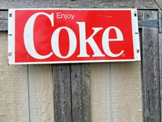 Vintage " Enjoy Coke " Coca - Cola Soda Metal Advertising Sign 22 " X 10 "