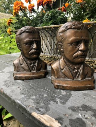 Teddy Roosevelt Bronze Bookends Pair Vintage Antique 19 - 1980