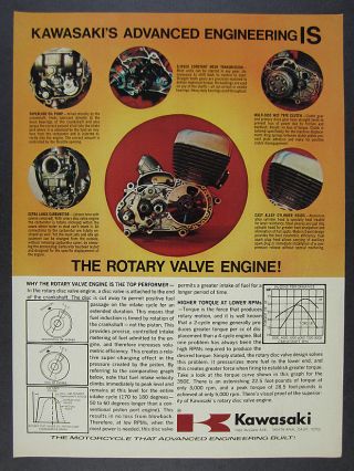 1971 Kawasaki Rotary Valve Motorcycle Engine Vintage Print Ad