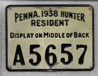1938 Pa Pennsylvania Resident Metal Hunting License