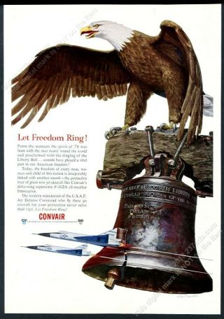 1956 Convair F - 102 A Plane Bald Eagle Liberty Bell Art Vintage Print Ad