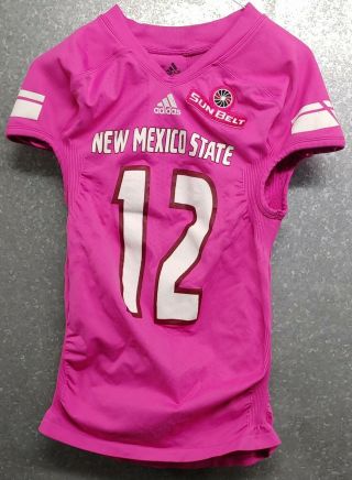 Game Worn Mexico State Aggies Football Pink Jersey Adidas 12 Size L